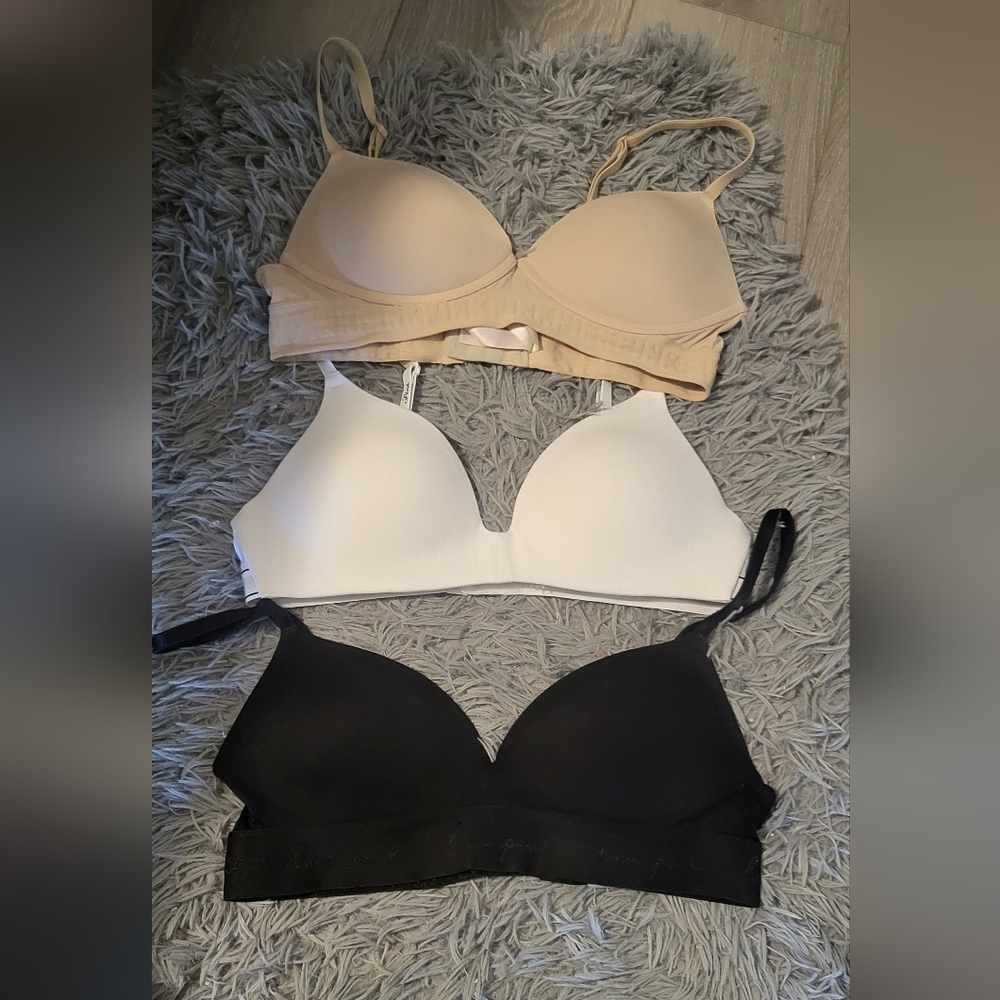 PINK Victoria’s Secret Wireless Push Up Bras – Black, White, Nude – Size34B
